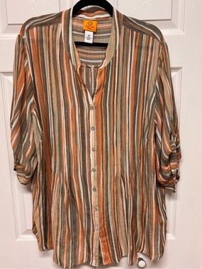 Ruby Rd Rust & Olive Striped Button-Up Tunic